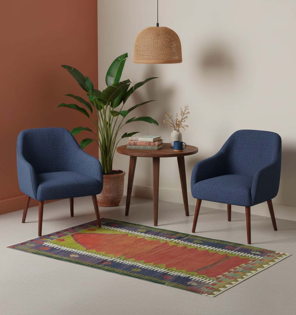 Kilim Obruk 140 x 85 cm en situation dans un intérieur moderne – Décoration provenance Obruk