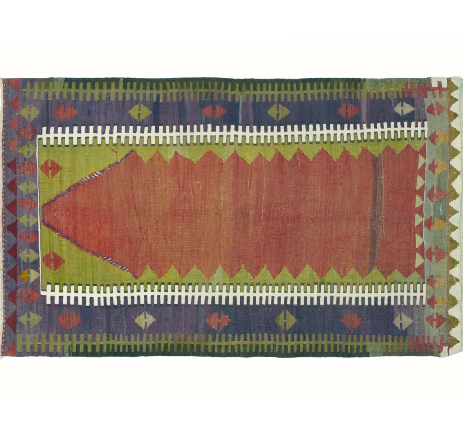 Vue horizontale du kilim Obruk 140 x 85 cm – Tapis turc en laine de provenance Obruk