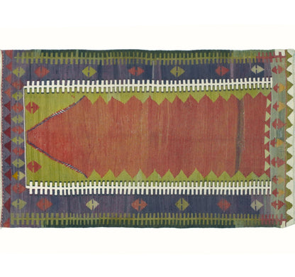 Vue horizontale du kilim Obruk 140 x 85 cm – Tapis turc en laine de provenance Obruk