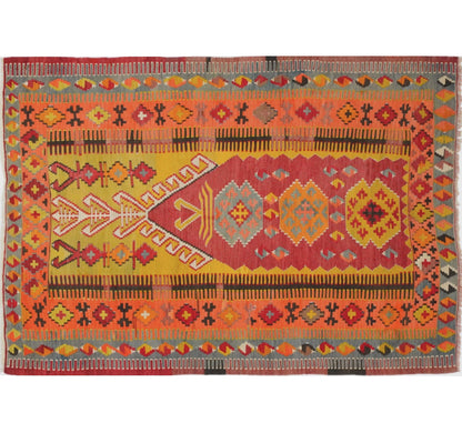 Tapis kilim ancien Obruk 180×120 cm, vue d'ensemble – Laine naturelle, environ 65 ans, Anatolie Centrale