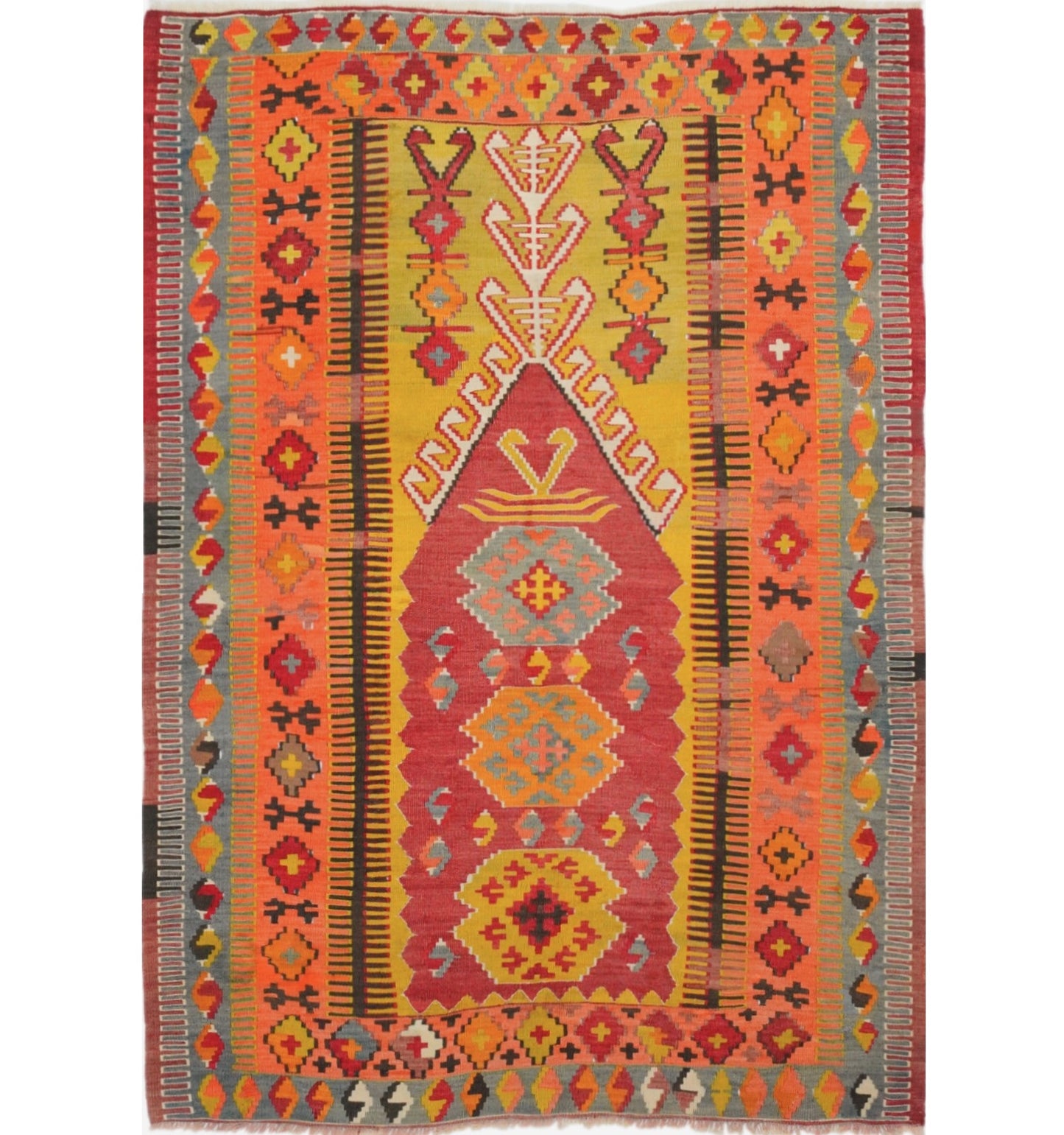 Kilim ancien Obruk 180×120 cm – Tapis kilim tissé main en laine naturelle, Anatolie Centrale