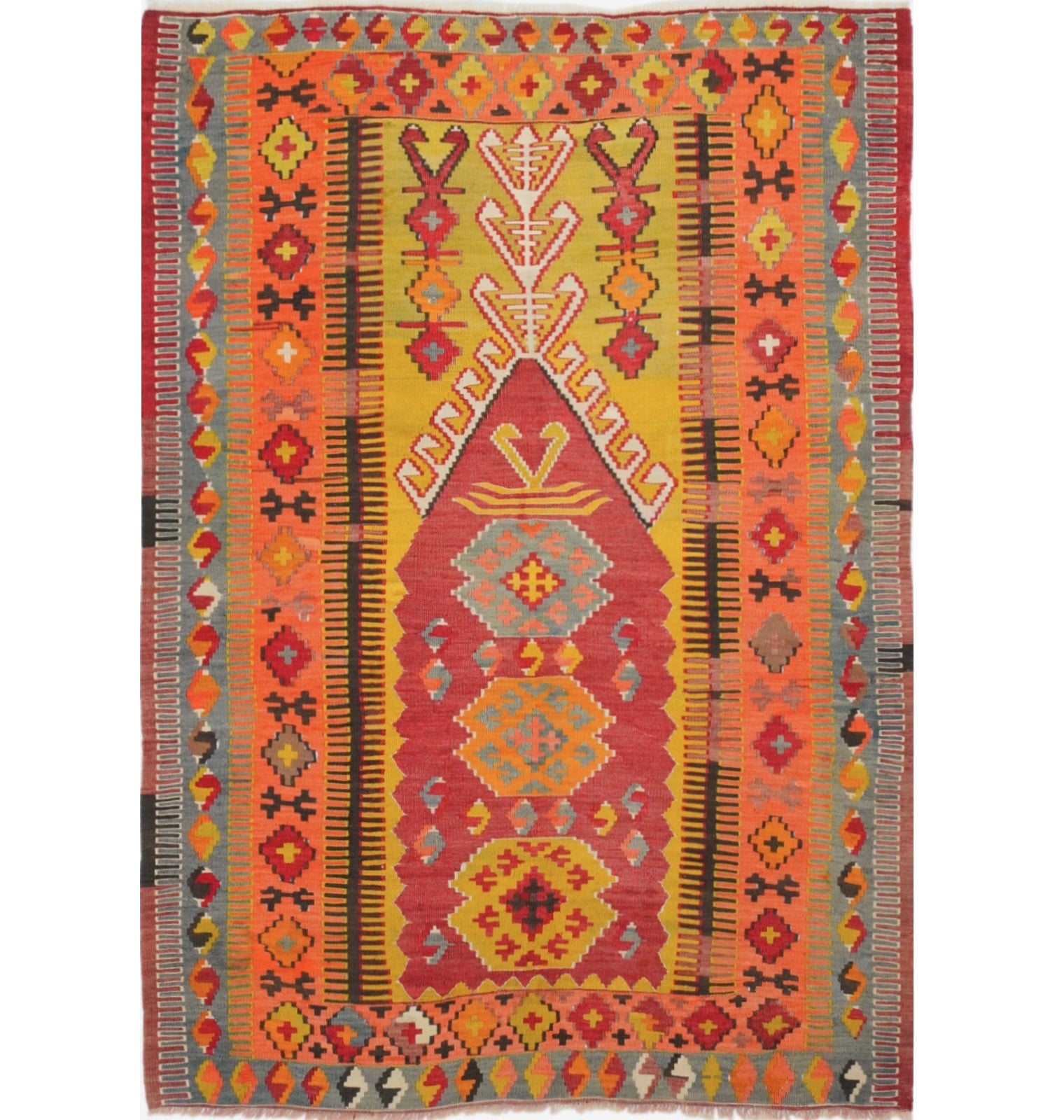 Kilim ancien Obruk 180×120 cm – Tapis kilim tissé main en laine naturelle, Anatolie Centrale
