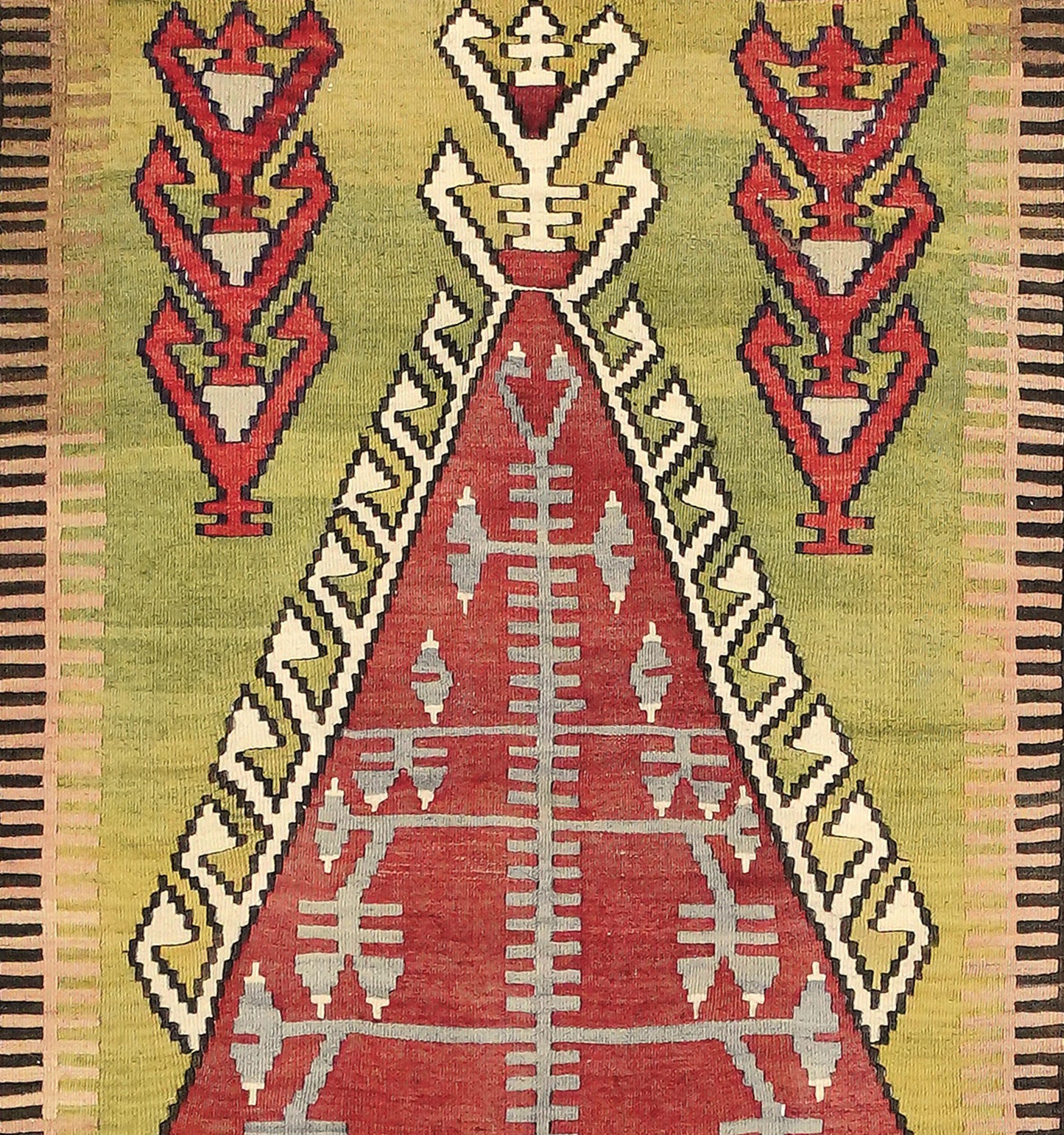 Détail du tissage en laine du kilim Obruk tissé à la main (provenance Obruk)