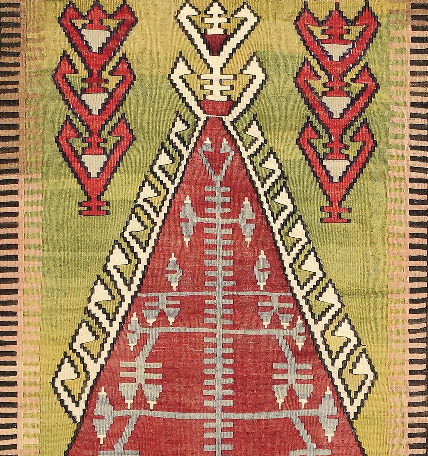 Détail du tissage en laine du kilim Obruk tissé à la main (provenance Obruk)