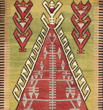 Détail du tissage en laine du kilim Obruk tissé à la main (provenance Obruk)