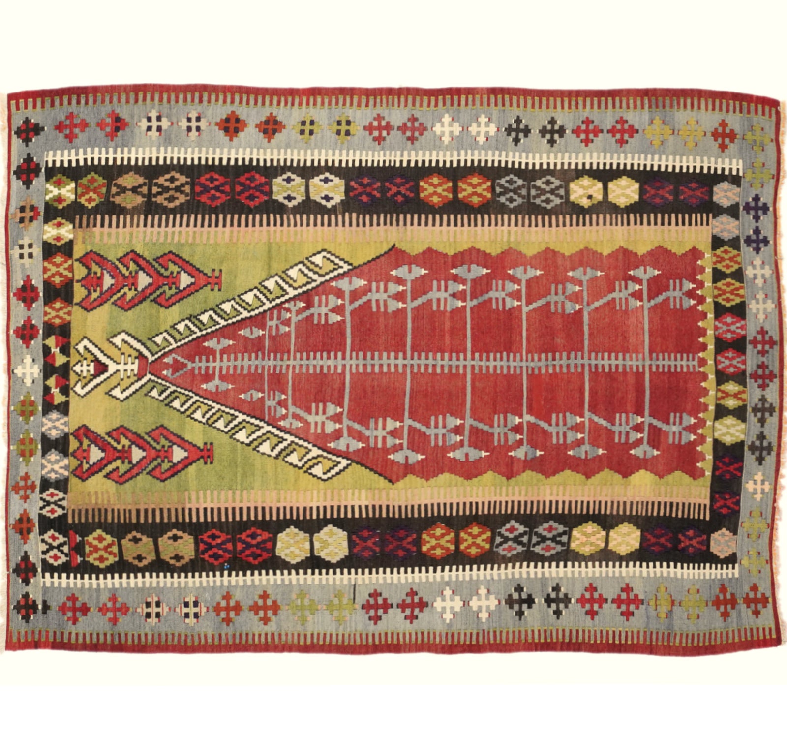 Vue horizontale du kilim Obruk 190 x 128 cm – Tapis turc en laine de provenance Obruk