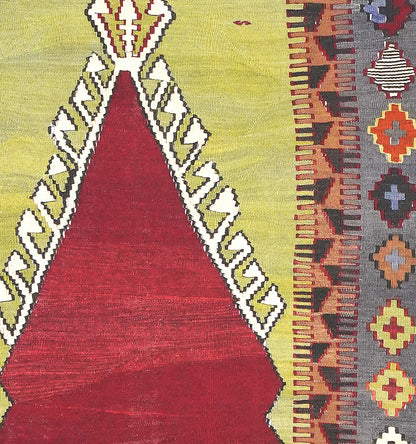 Détail du tissage en laine du kilim Obruk tissé à la main (provenance Obruk)