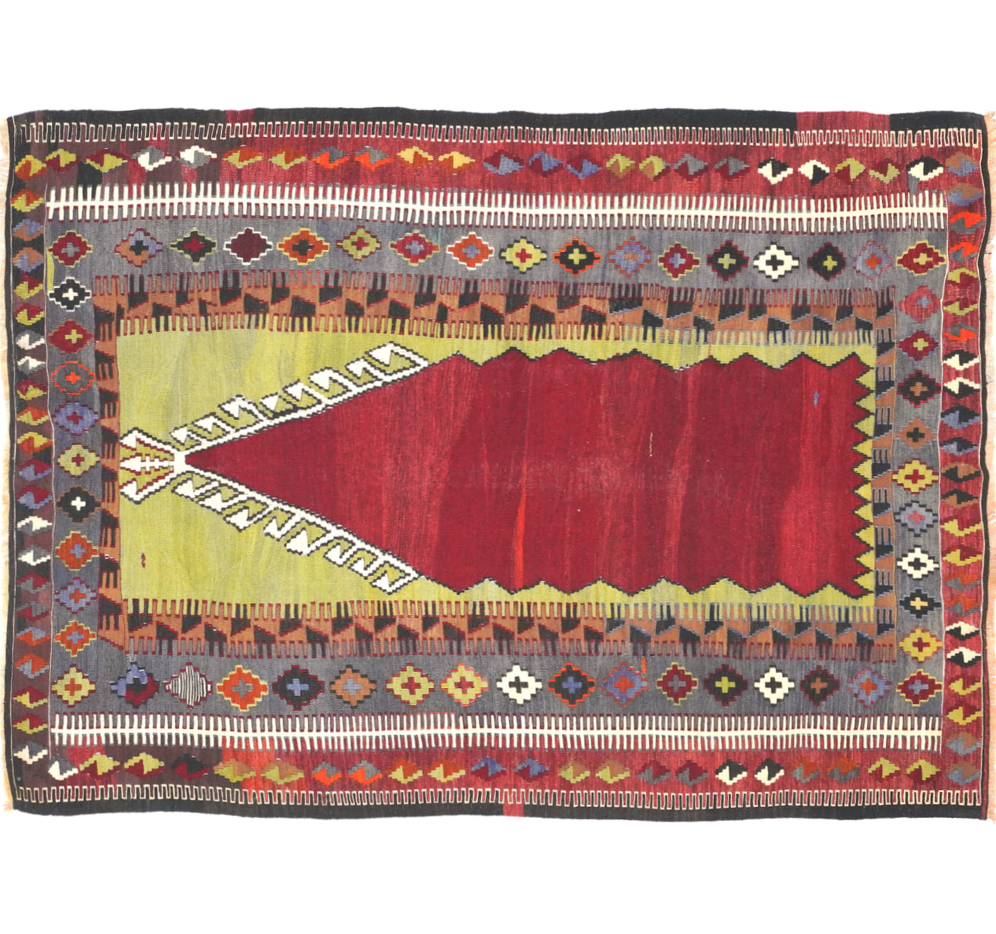Vue horizontale du kilim Obruk 190 x 145 cm – Tapis turc en laine de provenance Obruk