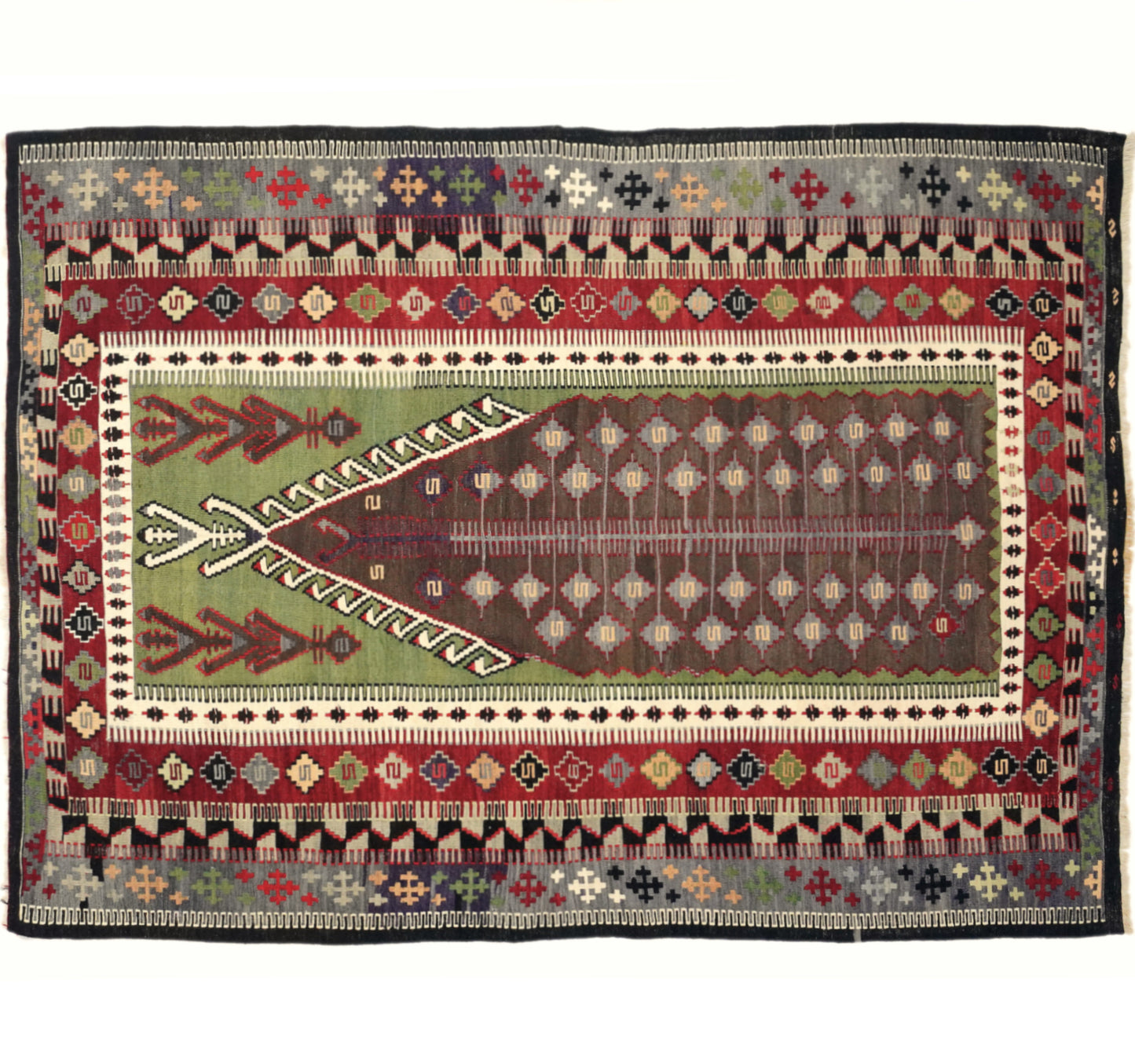 Vue horizontale du kilim Obruk 200 x 143 cm – Tapis turc en laine de provenance Obruk