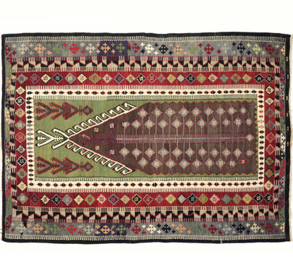 Vue horizontale du kilim Obruk 200 x 143 cm – Tapis turc en laine de provenance Obruk
