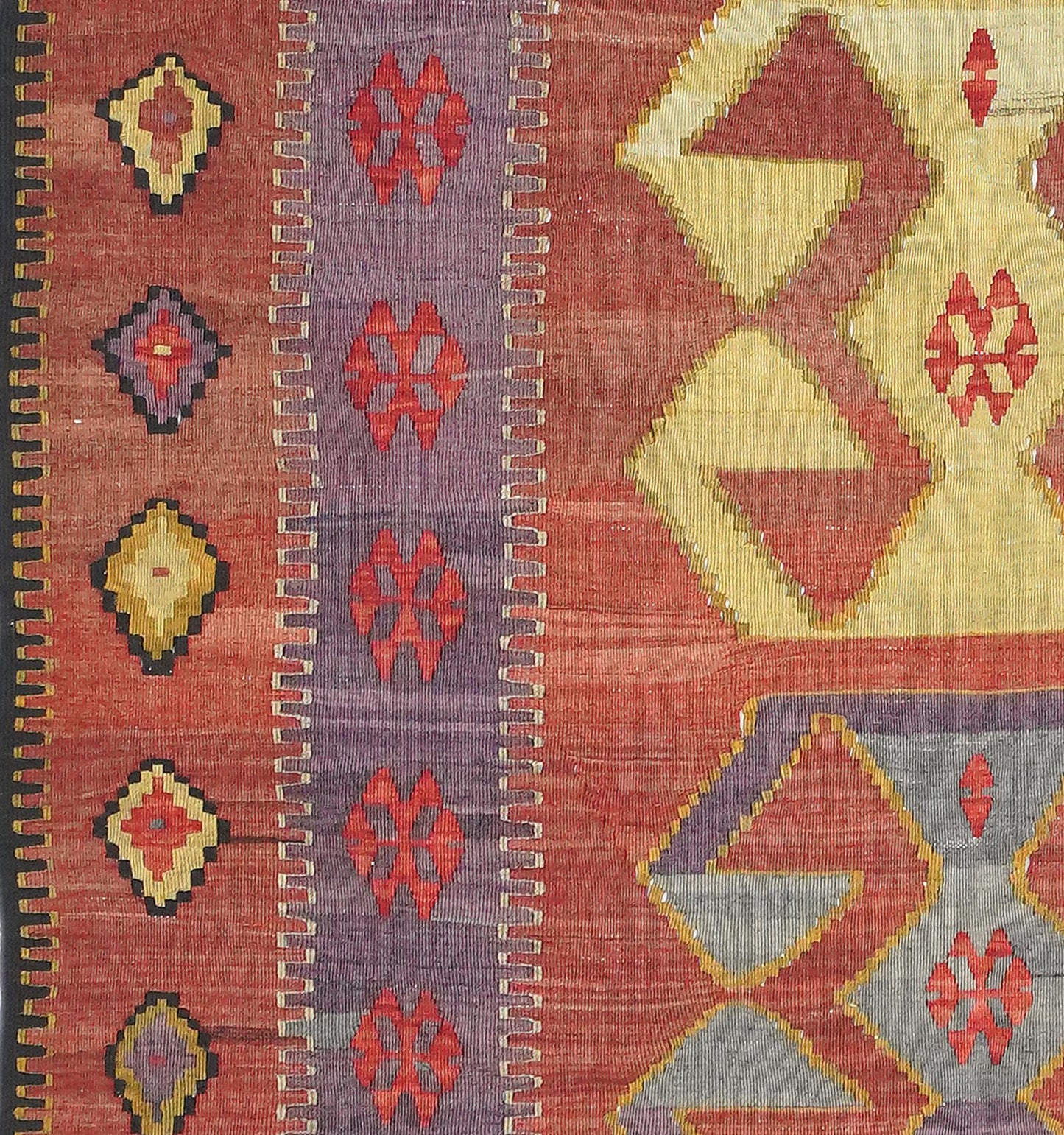 Détail du tissage en laine du kilim Obruk tissé à la main (provenance Obruk)