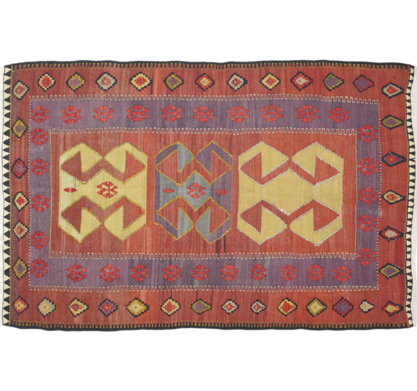 Vue horizontale du kilim Obruk 210 x 130 cm – Tapis turc en laine de provenance Obruk