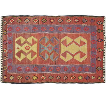 Vue horizontale du kilim Obruk 210 x 130 cm – Tapis turc en laine de provenance Obruk