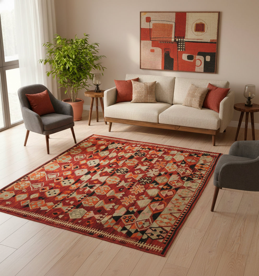 Kilim Ordu 185 x 170 cm en situation dans un intérieur moderne – Décoration provenance Ordu