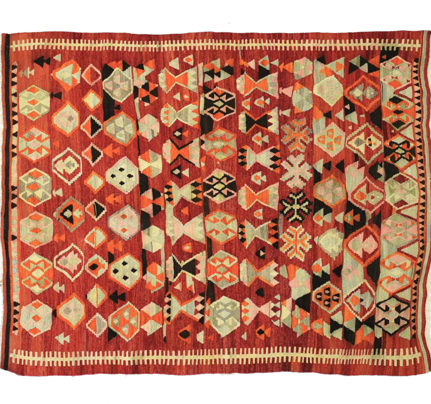 Vue horizontale du kilim Ordu 185 x 170 cm – Tapis turc en laine de provenance Ordu