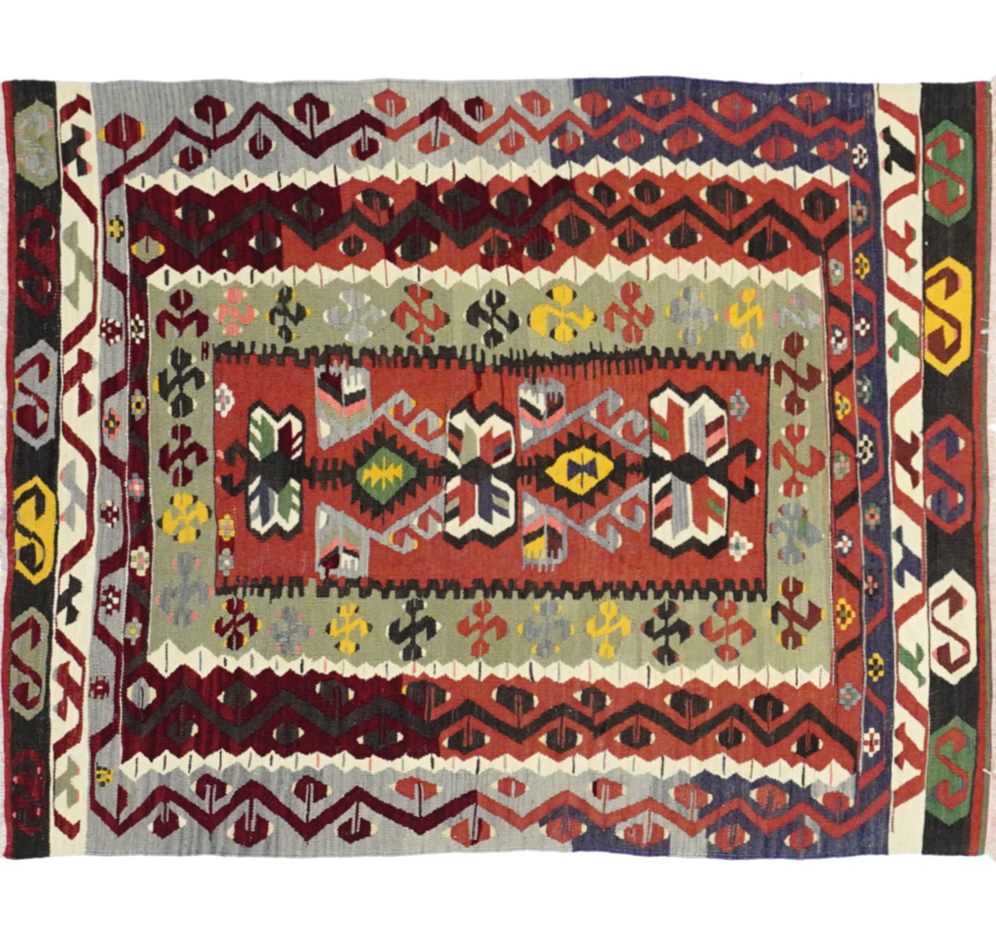 Vue horizontale du kilim Pamukale 135 x 115 cm – Tapis turc en laine de provenance Pamukale