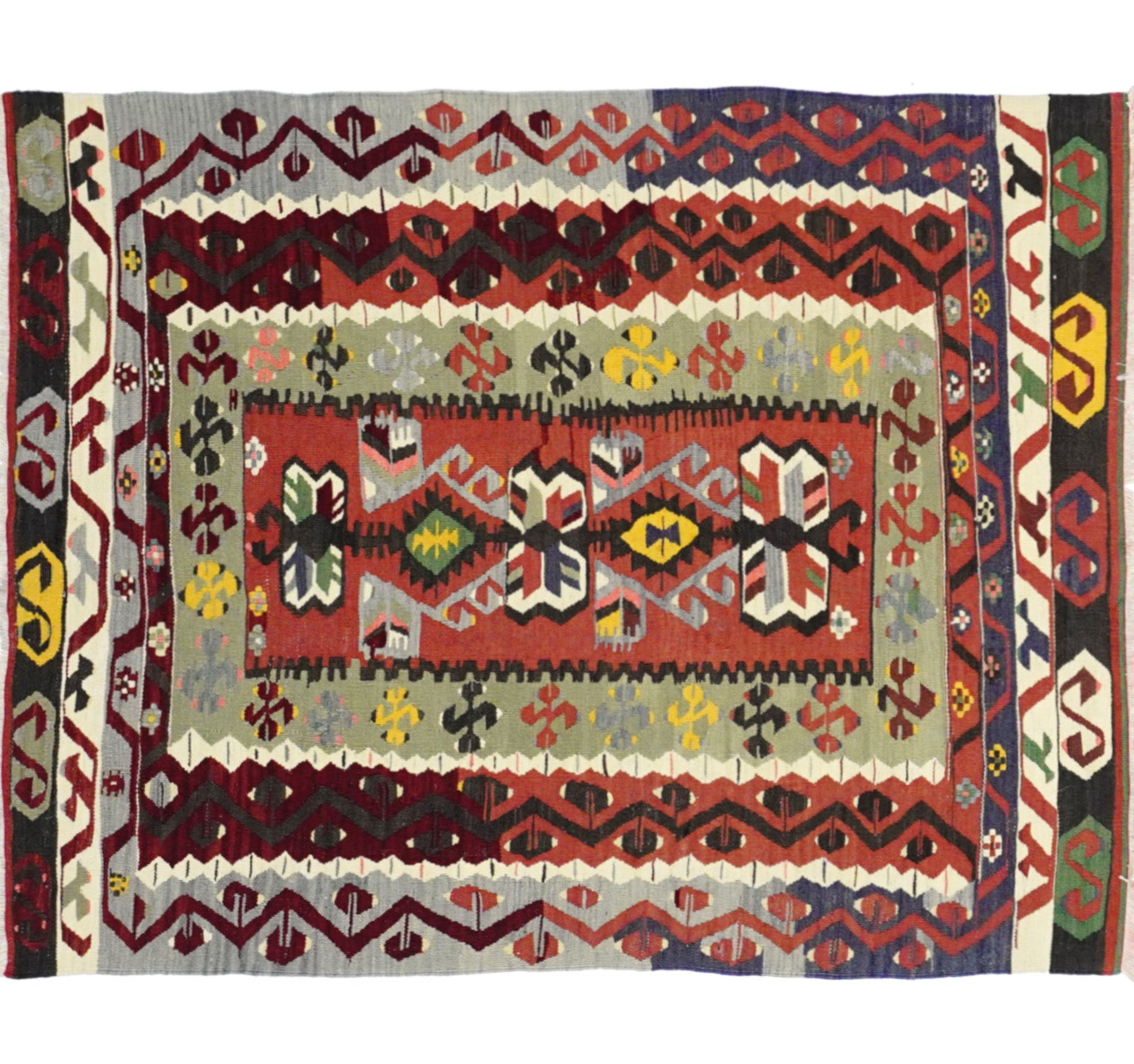 Vue horizontale du kilim Pamukale 135 x 115 cm – Tapis turc en laine de provenance Pamukale