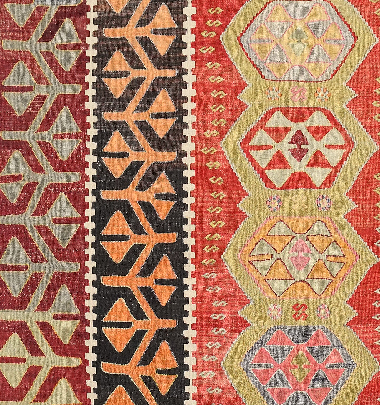 Détail du tissage – Tapis kilim ancien Pamukkale 274×155 cm, laine naturelle tissée main