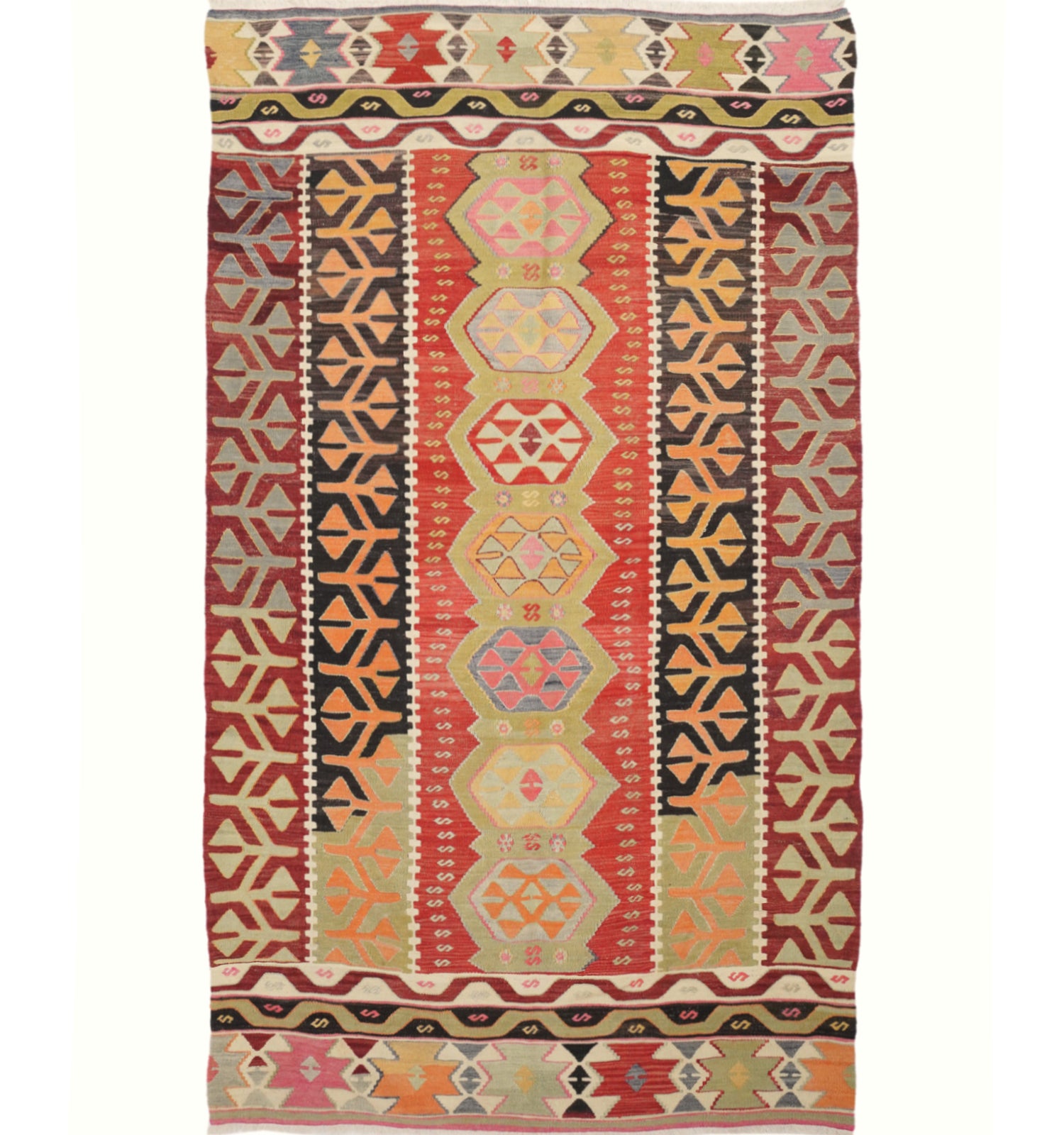 Kilim ancien Pamukkale 274×155 cm – Tapis kilim tissé main en laine naturelle, Anatolie de l'Ouest