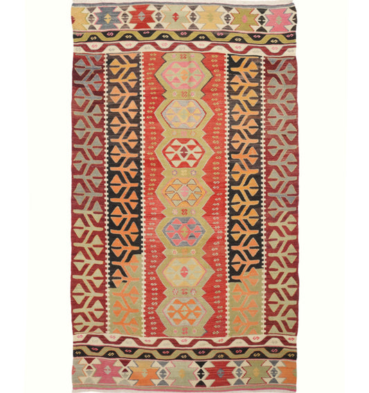 Kilim Pamukale 274 x 155 cm – Tapis turc en laine tissé main, provenance Pamukale