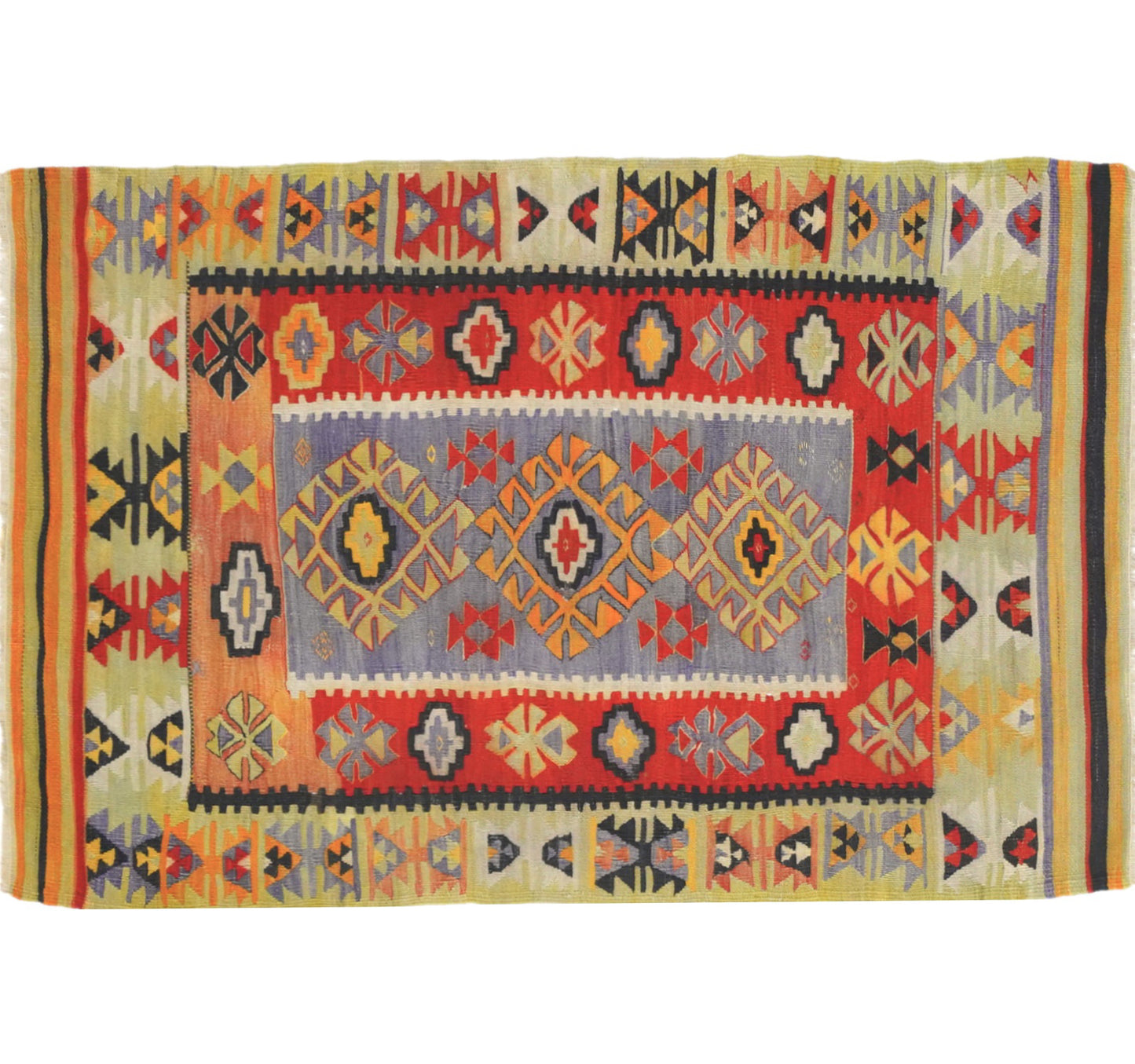 Vue horizontale du kilim Pamukkale 135 x 90 cm – Tapis turc en laine de provenance Pamukkale