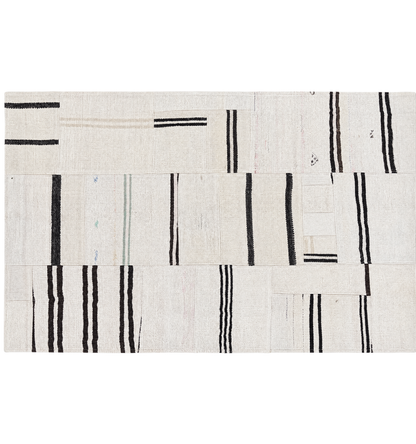 Vue horizontale du kilim Patchwork 210 x 140 cm – Tapis turc en laine de provenance Patchwork