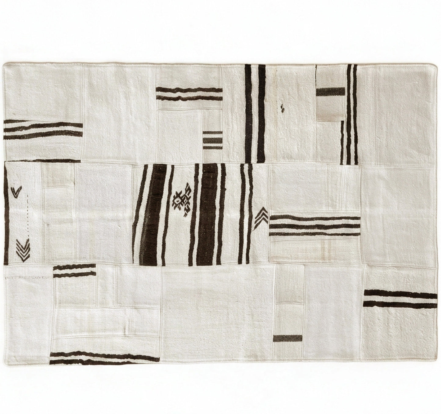 Vue horizontale du kilim Patchwork 210 x 140 cm – Tapis turc en laine de provenance Patchwork