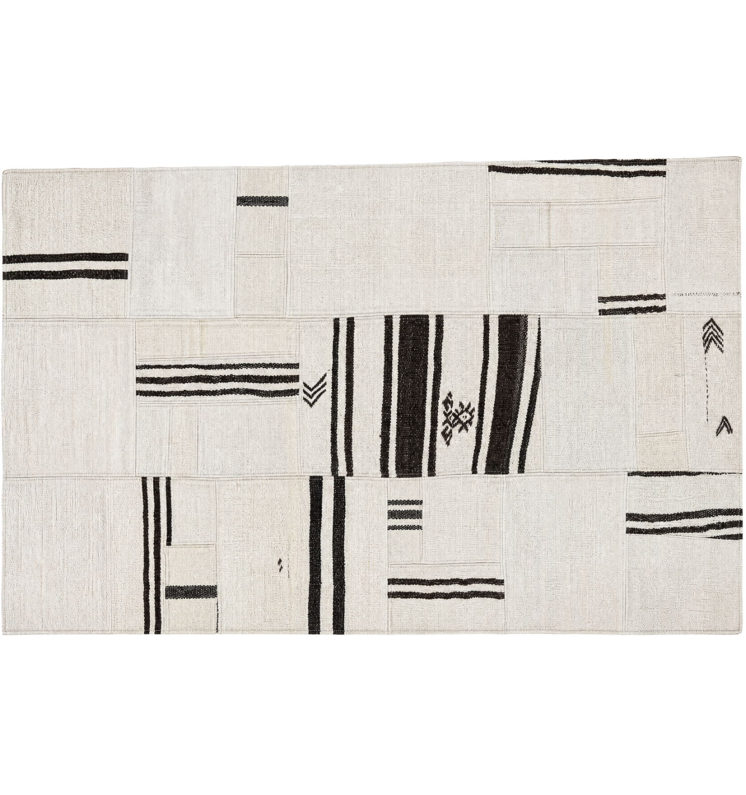 Vue horizontale du kilim Patchwork 210 x 140 cm – Tapis turc en laine de provenance Patchwork