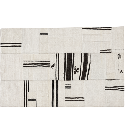 Vue horizontale du kilim Patchwork 210 x 140 cm – Tapis turc en laine de provenance Patchwork