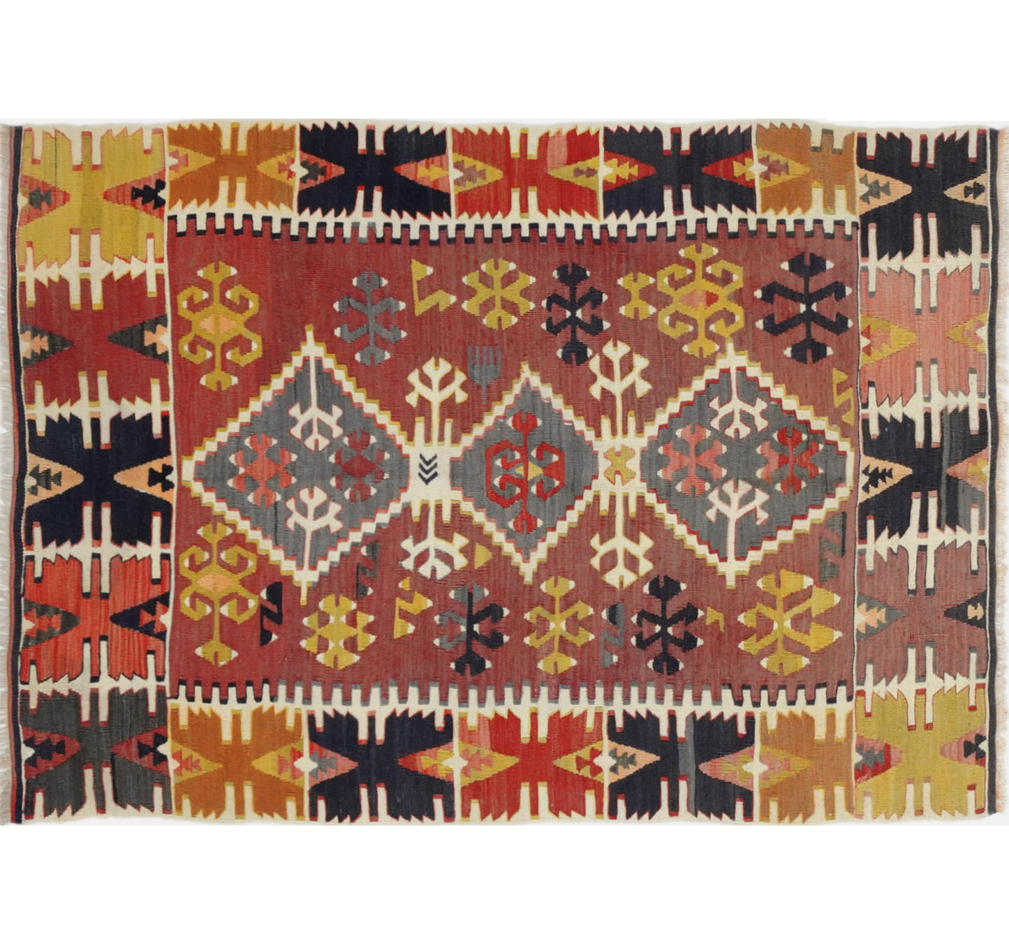 Vue horizontale du kilim Pozanti 136 x 95 cm – Tapis turc en laine de provenance Pozanti