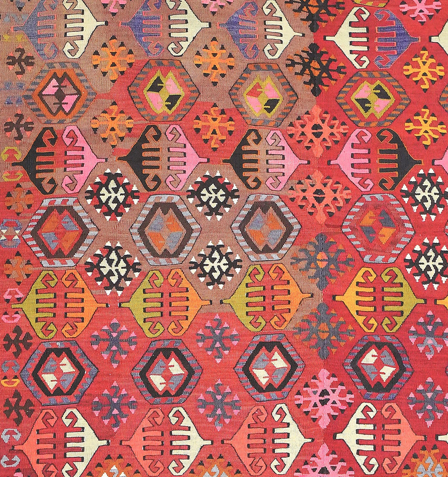 Détail du tissage en laine du kilim Reyhanli tissé à la main (provenance Reyhanli)