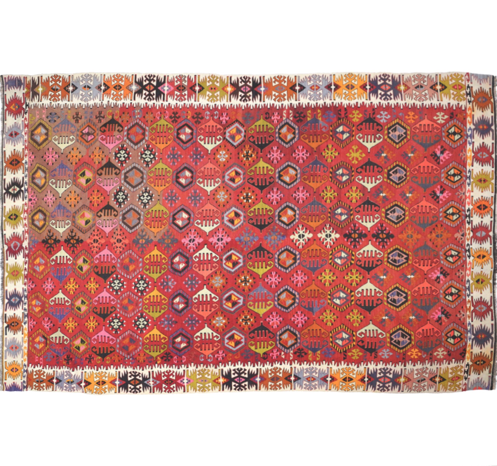 Vue horizontale du kilim Reyhanli 310 x 194 cm – Tapis turc en laine de provenance Reyhanli