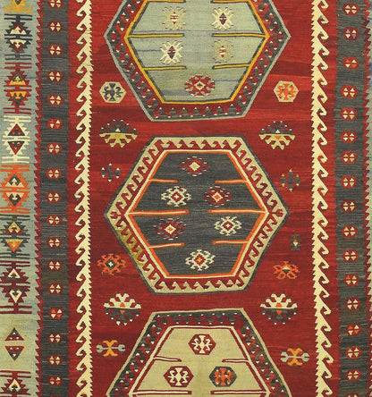 Détail du tissage en laine du kilim Sarkisla tissé à la main (provenance Sarkisla)
