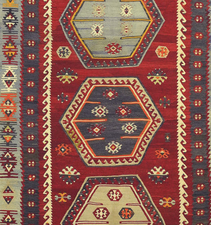 Détail du tissage en laine du kilim Sarkisla tissé à la main (provenance Sarkisla)