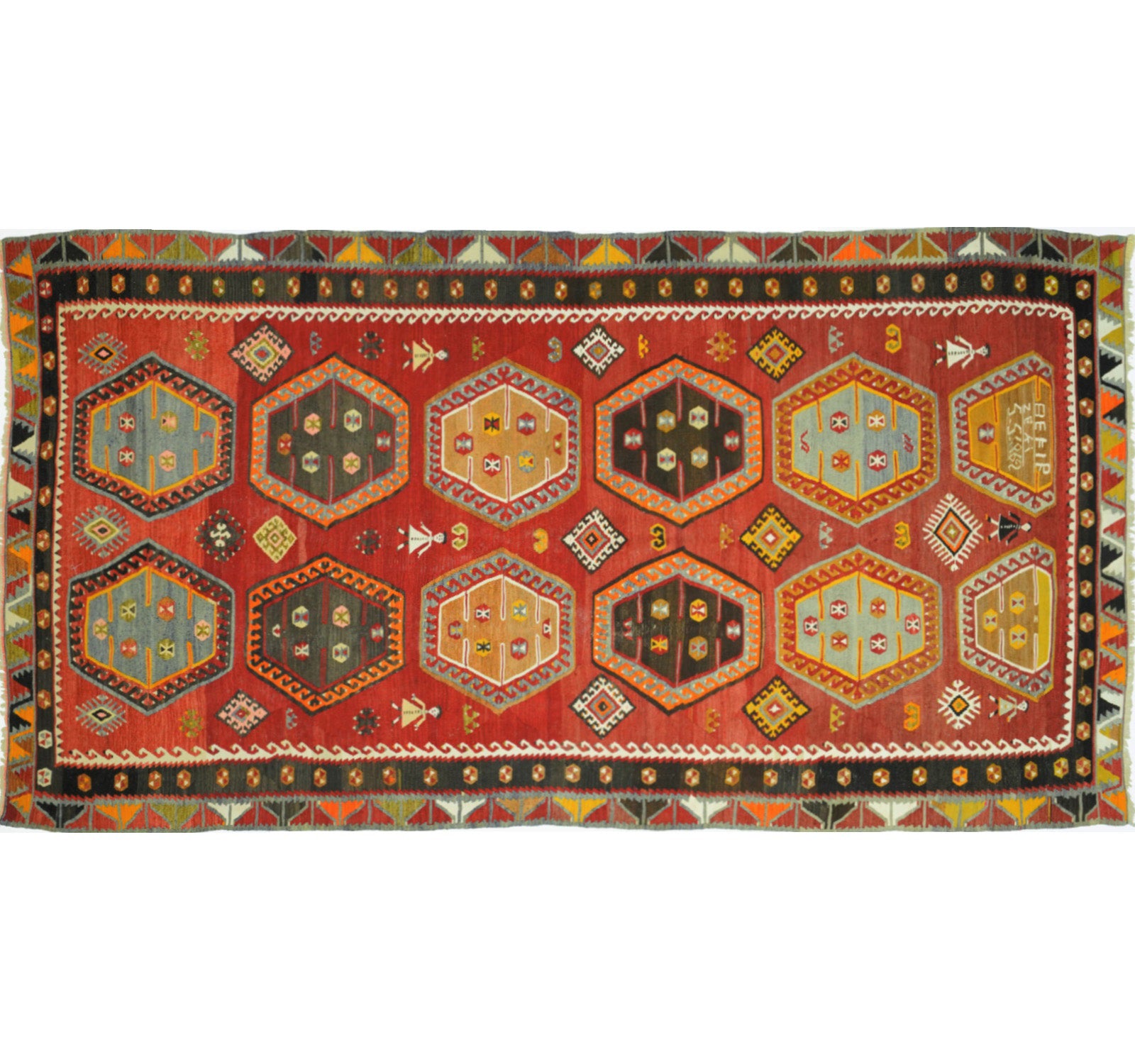 Vue horizontale du kilim Sarkisla 350 x 162 cm – Tapis turc en laine de provenance Sarkisla
