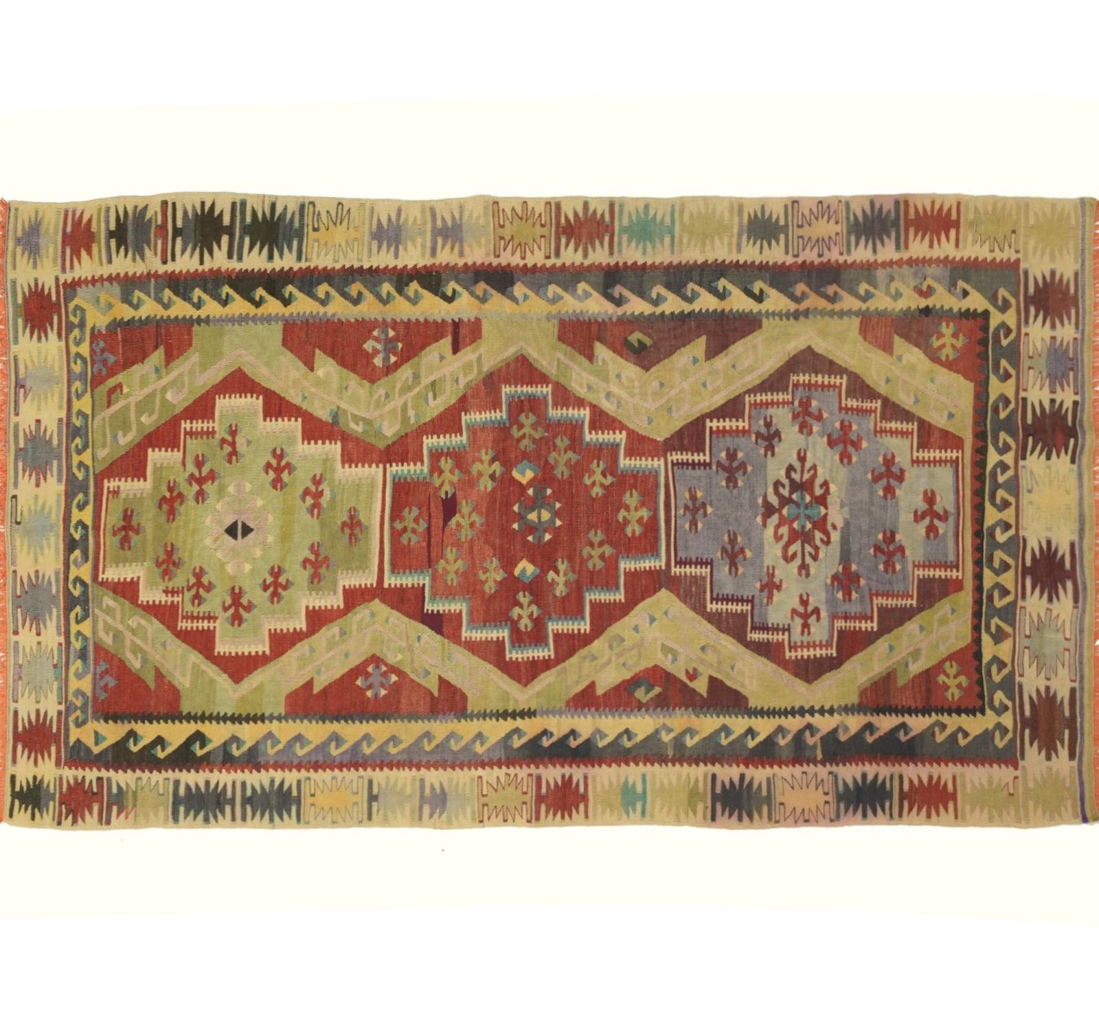 Vue horizontale du kilim Sihli 224 x 130 cm – Tapis turc en laine de provenance Sihli
