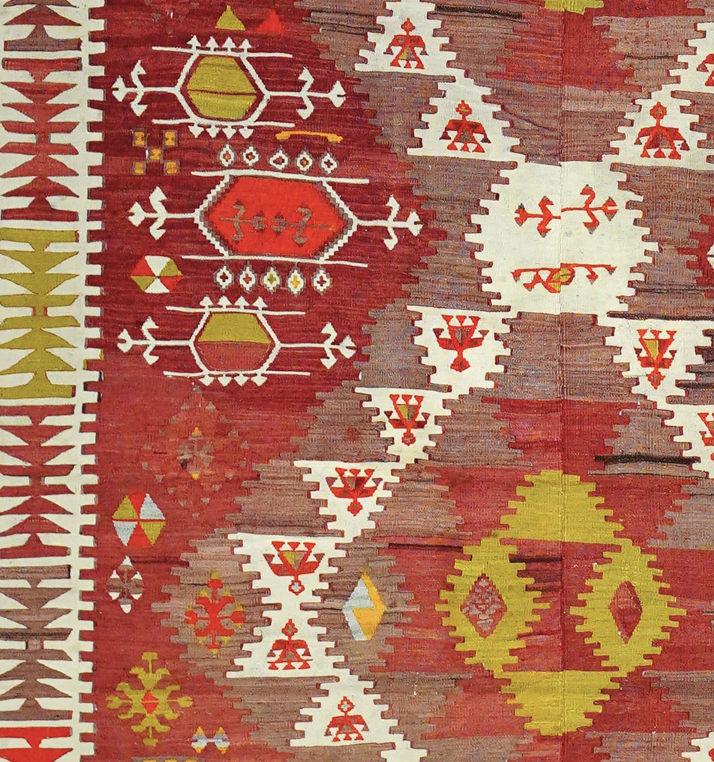 Détail du tissage – Tapis kilim ancien Sihli 335×170 cm, laine naturelle tissée main