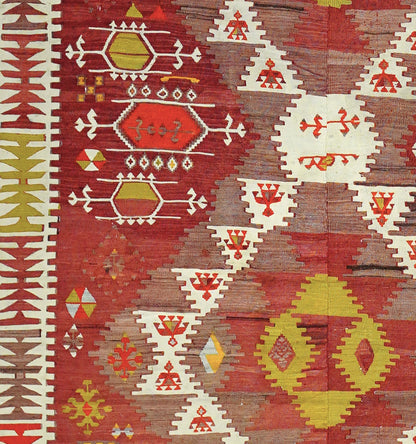 Détail du tissage – Tapis kilim ancien Sihli 335×170 cm, laine naturelle tissée main