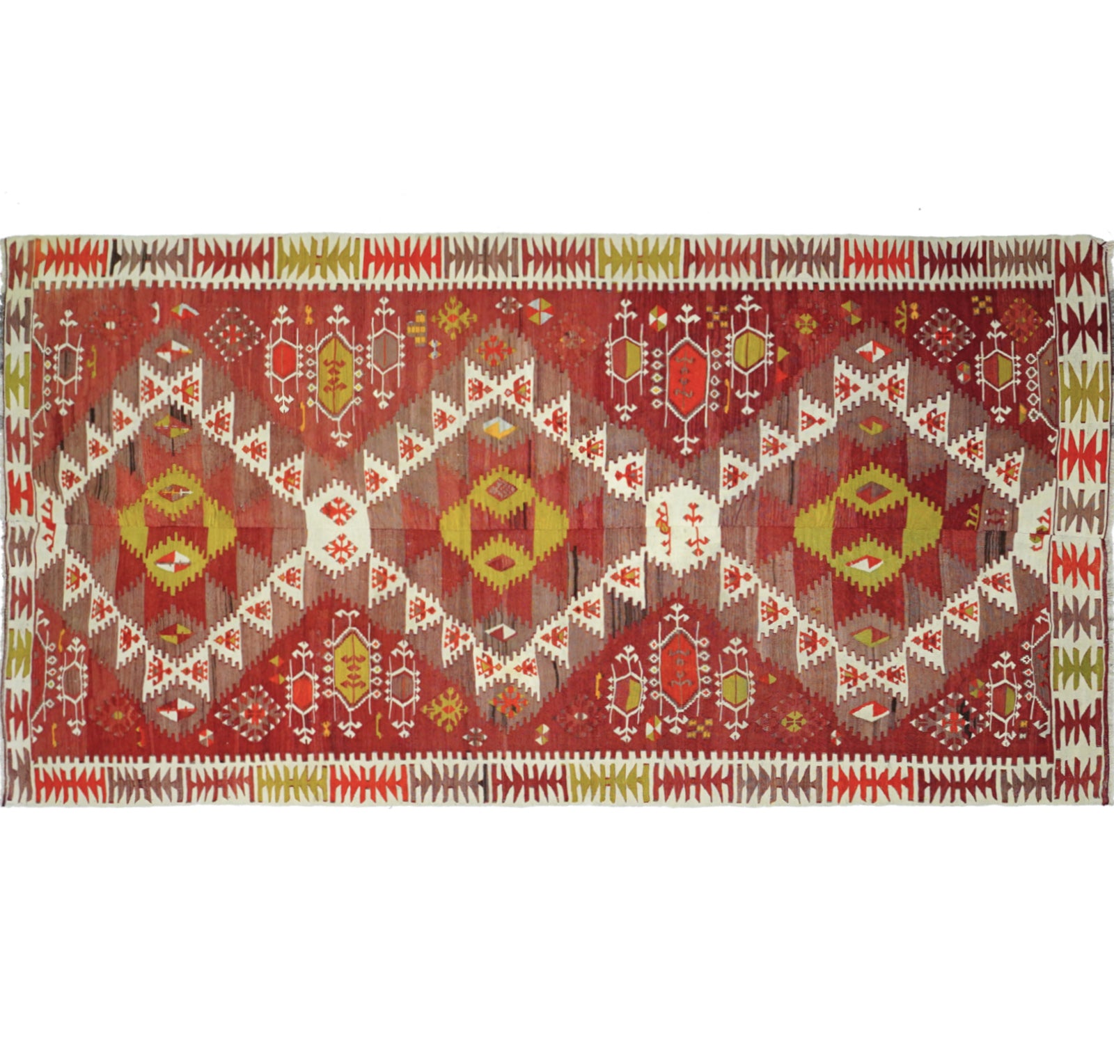 Tapis kilim ancien Sihli 335×170 cm, vue d'ensemble – Laine naturelle, environ 65 ans, Anatolie Centrale