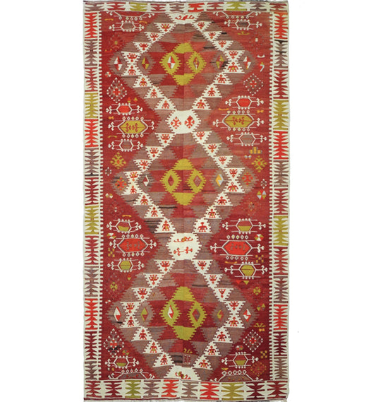 Kilim ancien Sihli 335×170 cm – Tapis kilim tissé main en laine naturelle, Anatolie Centrale