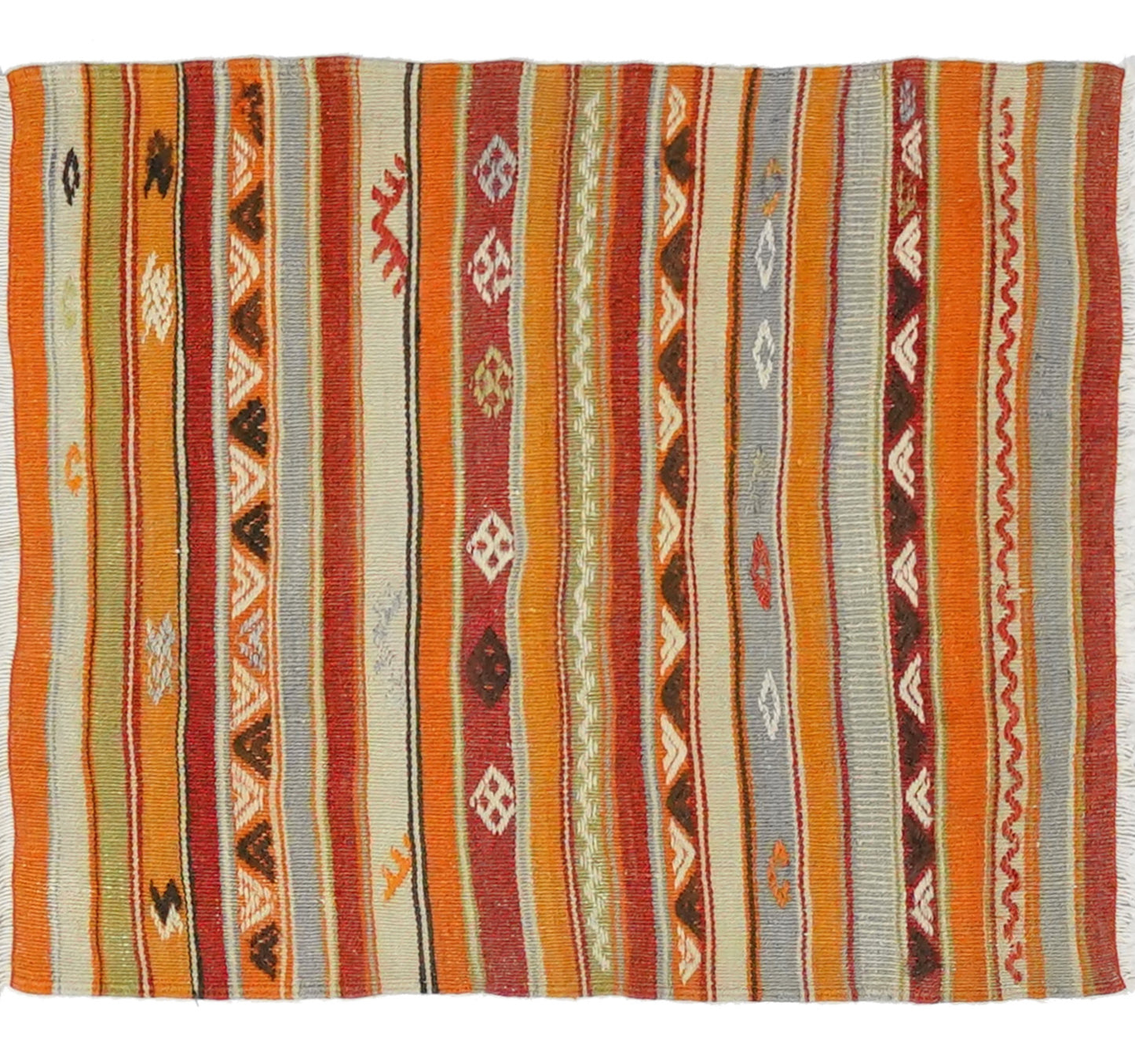 Vue horizontale du kilim Sivas 125 x 110 cm – Tapis turc en laine de provenance Sivas