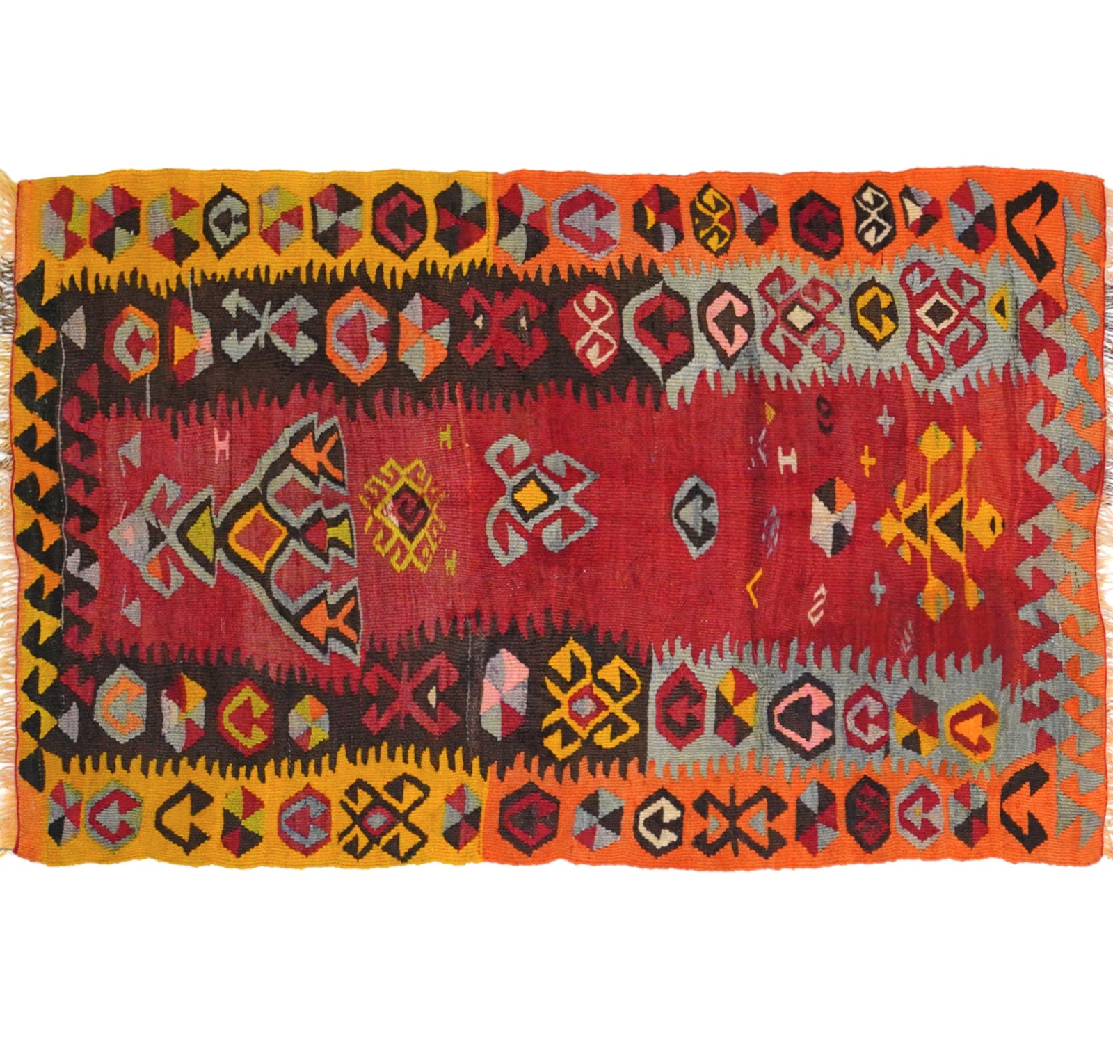 Vue horizontale du kilim Sivas 145 x 90 cm – Tapis turc en laine de provenance Sivas