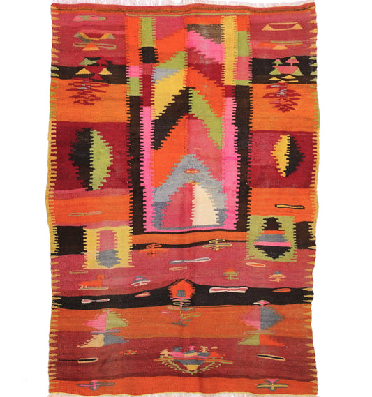 Kilim ancien Sivas 228×145 cm – Tapis kilim tissé main en laine naturelle, Anatolie Centrale