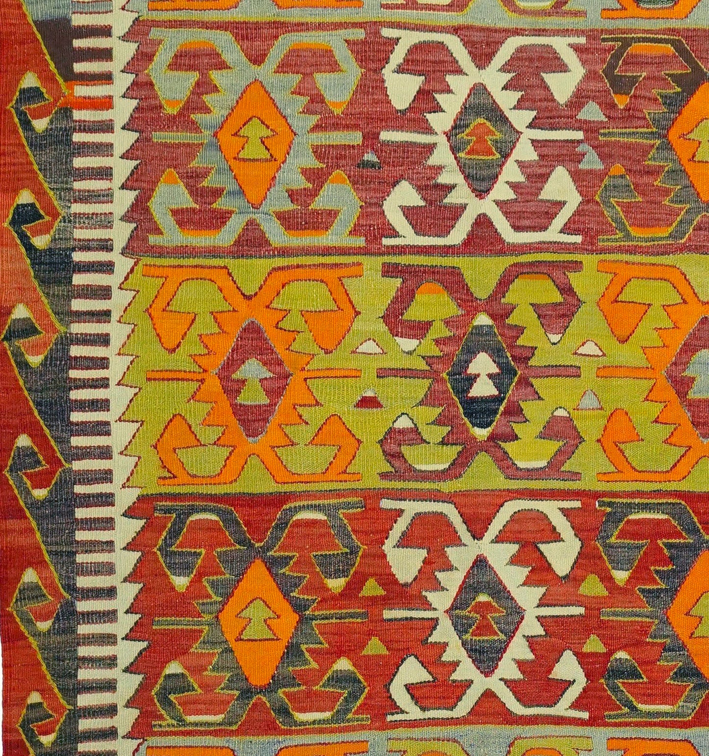 Détail du tissage en laine du kilim Sivrihisar tissé à la main (provenance Sivrihisar)