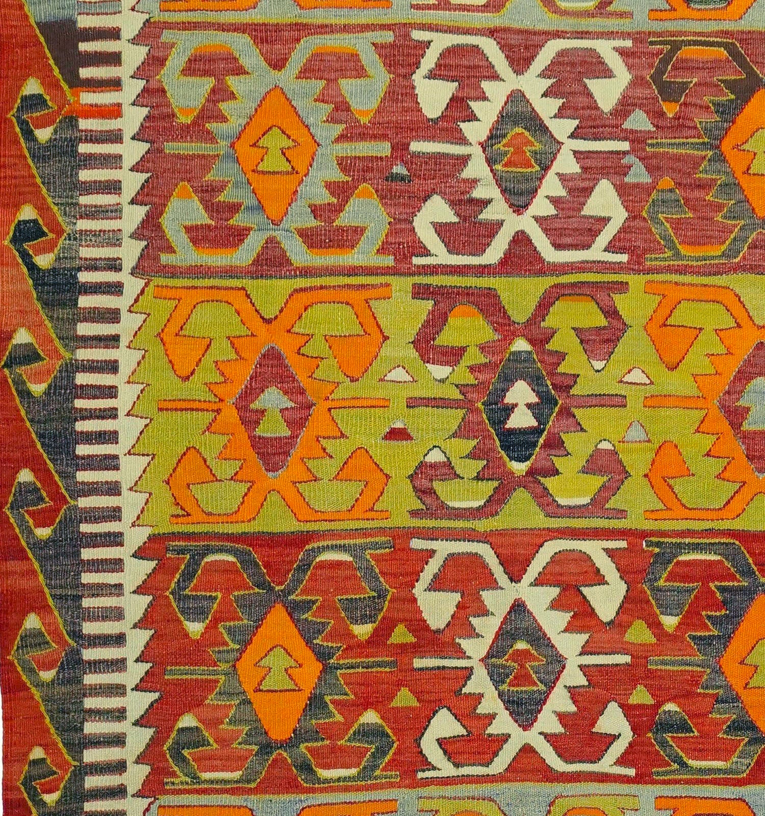 Détail du tissage en laine du kilim Sivrihisar tissé à la main (provenance Sivrihisar)