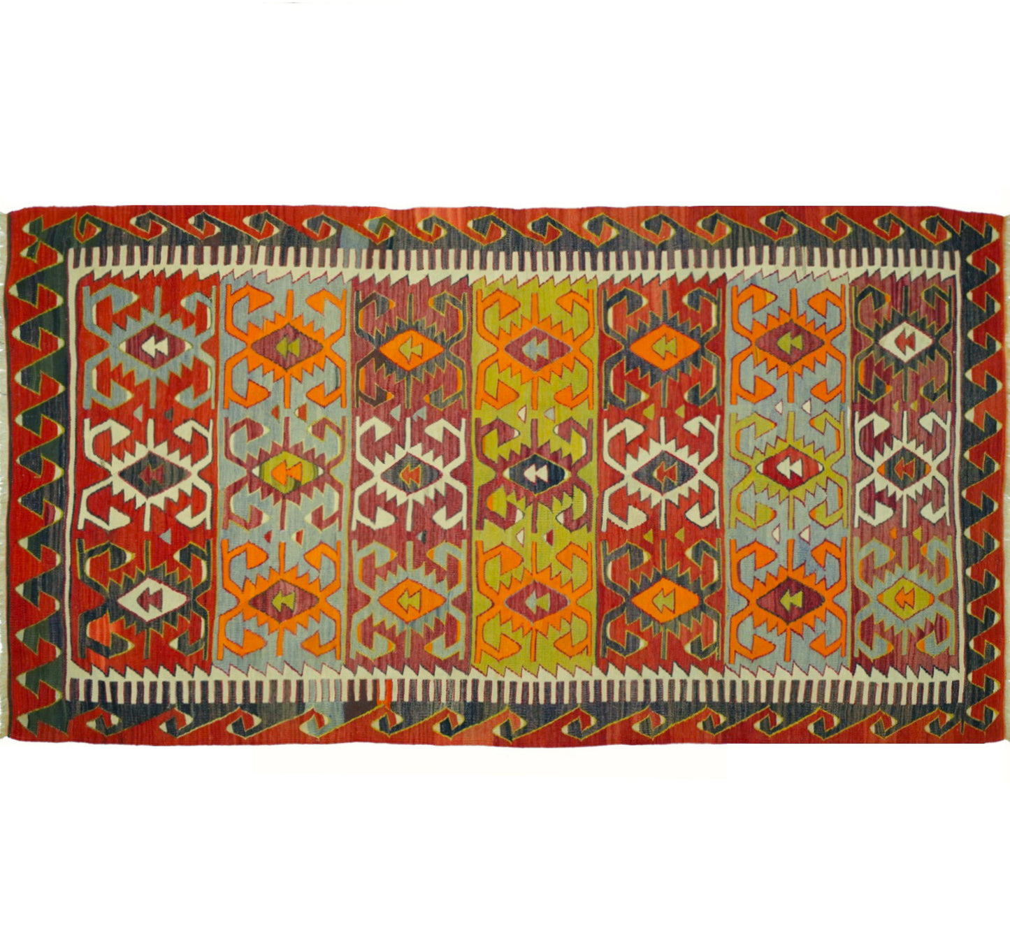 Vue horizontale du kilim Sivrihisar 285 x 152 cm – Tapis turc en laine de provenance Sivrihisar