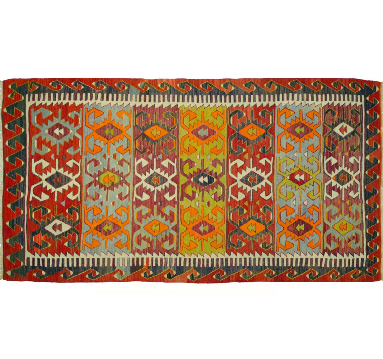 Vue horizontale du kilim Sivrihisar 285 x 152 cm – Tapis turc en laine de provenance Sivrihisar