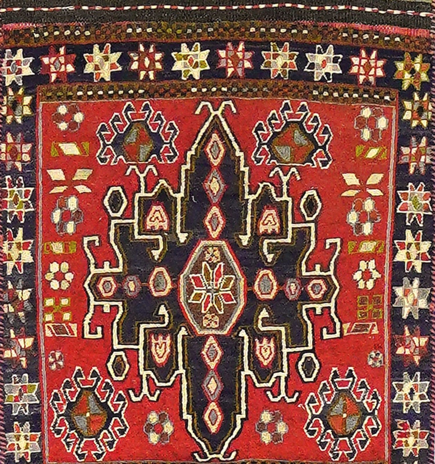 Détail du tissage – Tapis kilim ancien Soumak 152×68 cm, laine naturelle tissée main