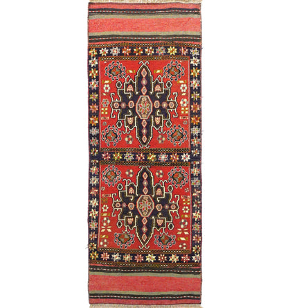 Kilim ancien Soumak 152×68 cm – Tapis kilim tissé main en laine naturelle, Caucase / Est
