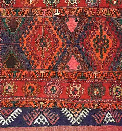 Détail du tissage en laine du kilim Soumak tissé à la main (provenance Soumak)